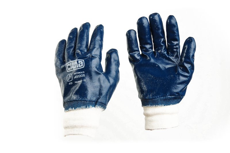 Фото Перчатки с нитриловым покрытием р10 (синие манжет) СИЛА