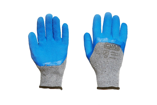 Фото Перчатки с вспененным латексным покрытием р10 (серый+синий) СИЛА