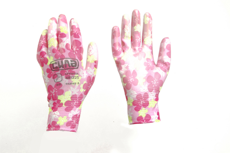 Фото Перчатки с полиуретановым покрытием р8 (цветные садовые манжет) СИЛА